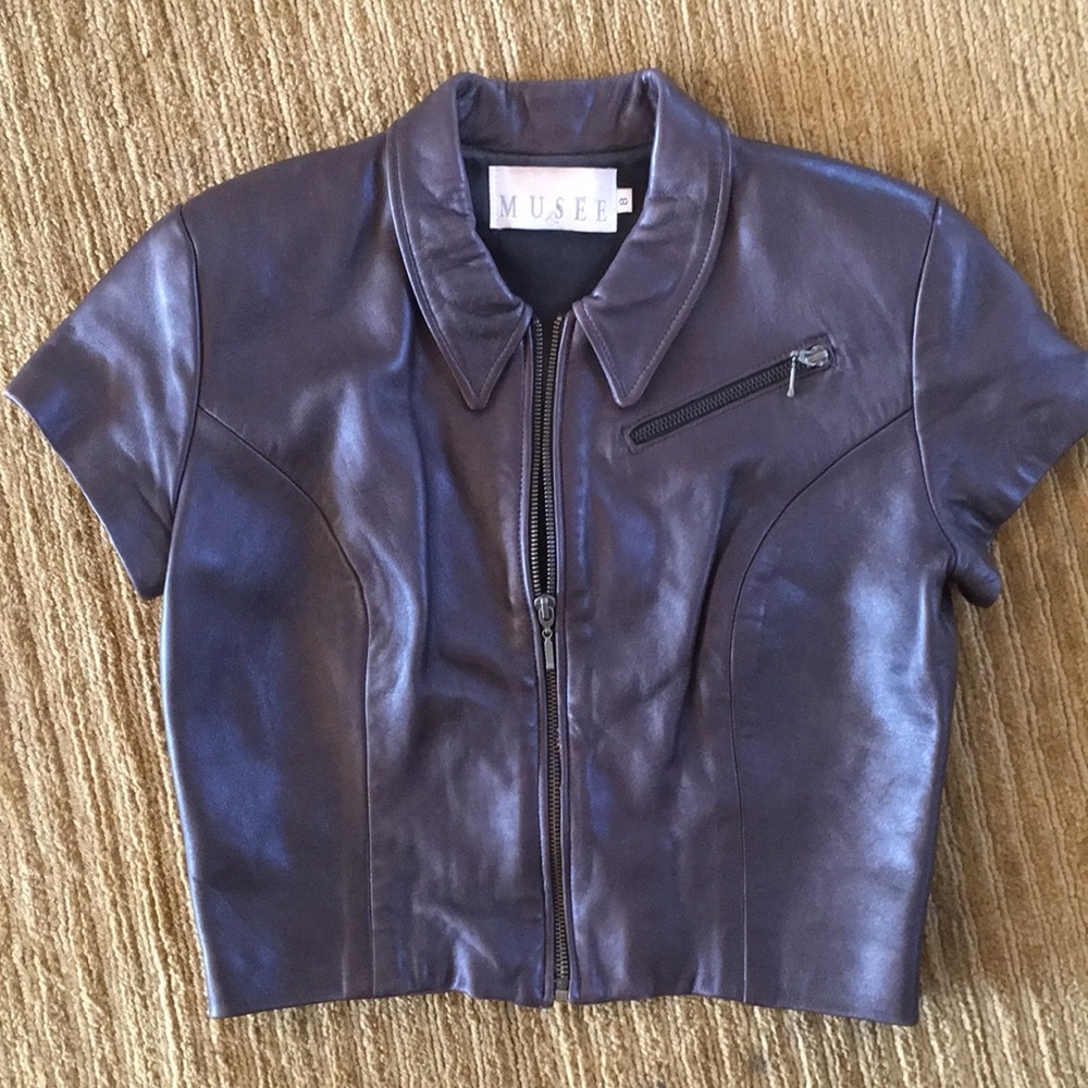 Leather cropped shrug size 8 chocolate brown